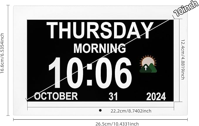 Digital Alarm Clock, Multiple Alarm Functions, Clock with Date and Week, Digital Alarm and Electronic Calendar for Seniors (White, 10inch)