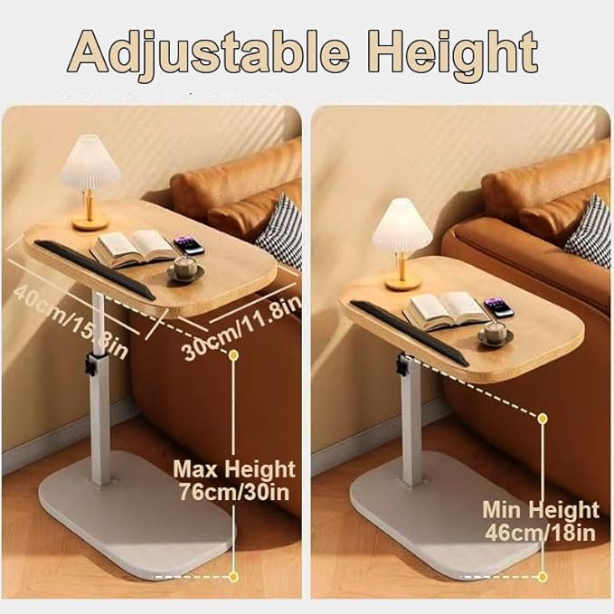 Multiful Sofa Side Floor Stand,Mini Projector Stand Table, Wooden Swivel Tv Tray Table,Portable Laptop Holder,Height Adjustable Snack Tray Stand for Living Room Couch Bed Side (White)