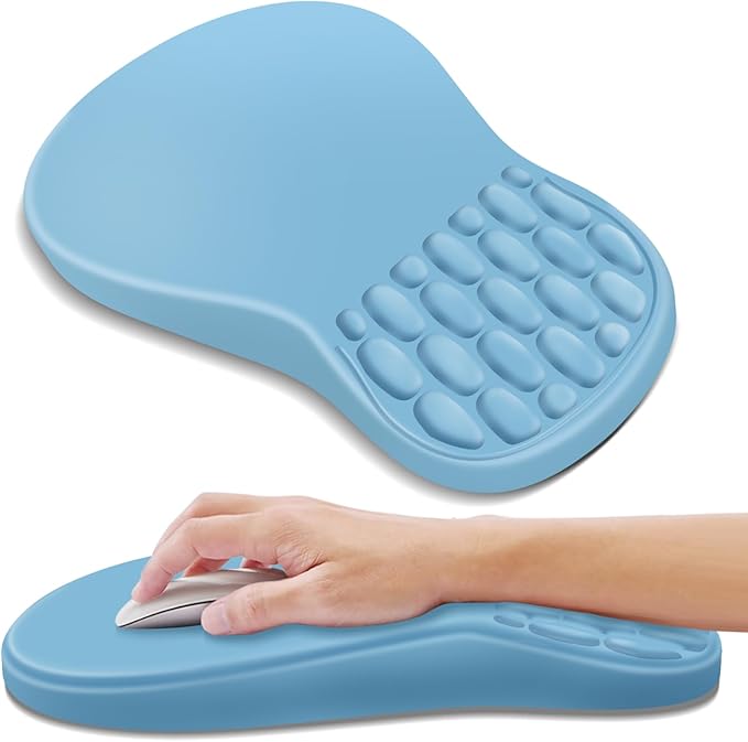 YIWEI Ergonomic Mouse Pad with Massage Design Wrist Rest, Comfortable Office Mousepad with Memory Foam Wrist Support and Non-Slip PU Base for Carpal Tunnel Relief, Mouse Pads for Home, Game (Blue)