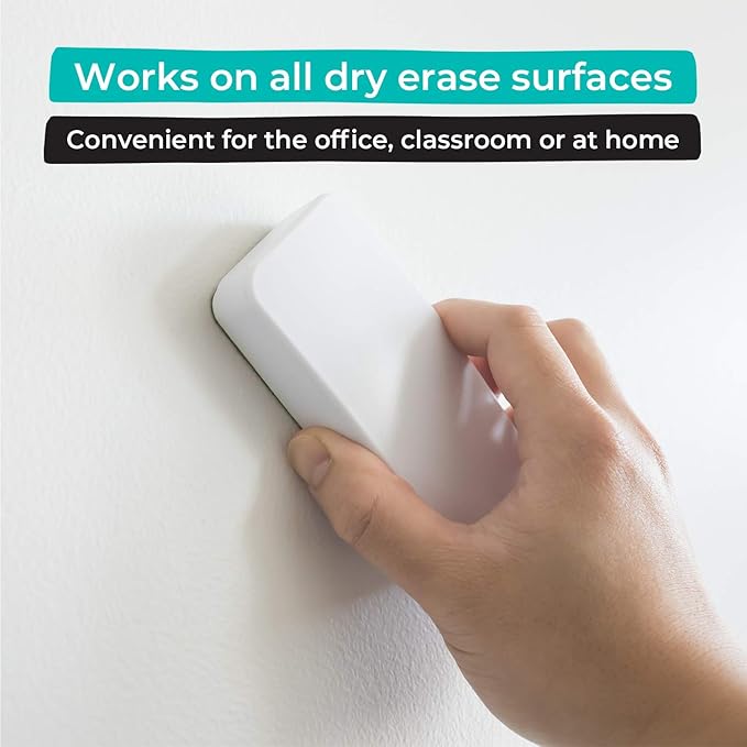 WallDeca Dry Erase Eraser, Felt Bottom Surface Whiteboard Eraser, Magnetic, Works on All Dry Erase Surfaces, Glass Board and Whiteboard (White)