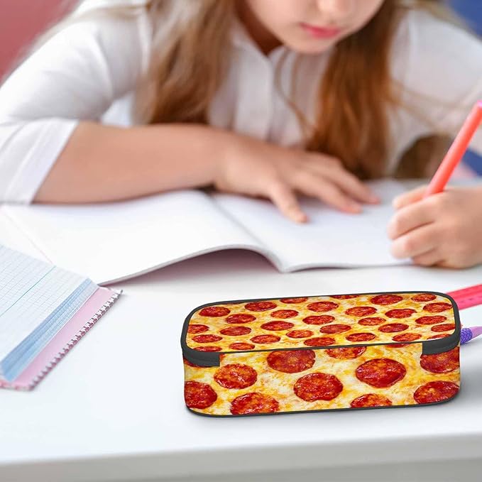 Cheese Pizza Pencil Case Fantasy Delicious Food Circle Pencil Bag Pouch Box Organizer for College Student Teen Adults