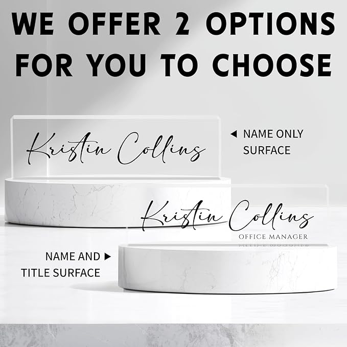 Custom Name Plate for Desk, Personalized Desk Name Plate on Clear Acrylic Glass, Appreciation Gifts for Teacher Employee Boss Coworkers Nurse, Office Desktop Accessories For Women Men (Ink)