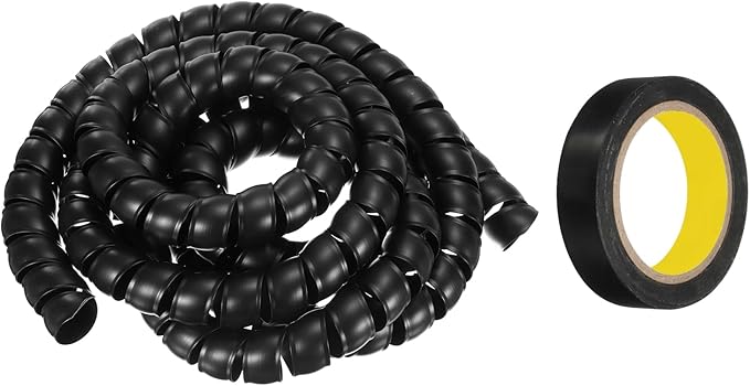 MECCANIXITY Spiral Cable Wrap 9.8ft/3.0M 28mm Cable Management Sleeve PP Insulation Cord Organizer for Computer Wire Power Cable Gas Pipe Black with Tape