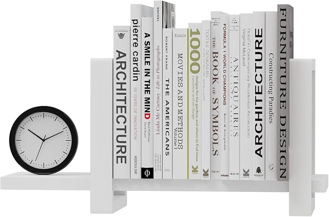 Adjustable Desktop Bookshelf, Retro Tabletop Bookshelf, Desk Shelf for Top of Desk in Living Room, Home, Office, Perfect for Magazine, Books, Cookbooks, No Tools Required to Assemble (White)