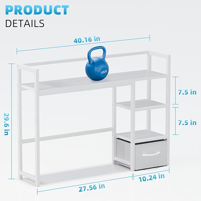 Marbrasse Desk Shelf with Drawer, 40" Desk Hutch for Computer Monitor, Desk Shelf for top of Desk, Wooden Desktop Bookshelf Storage Rack for Home Office Dorm - White