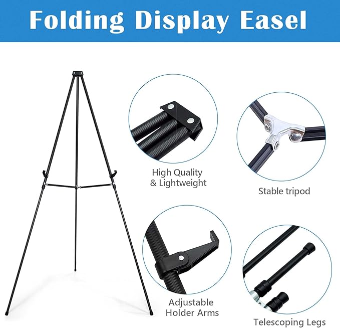 Falling in Art 66" Aluminum Display Easel Stand, Presentation Stand with Adjustable Height for Signs, Posters, and Whiteboards, Black 6 Pack