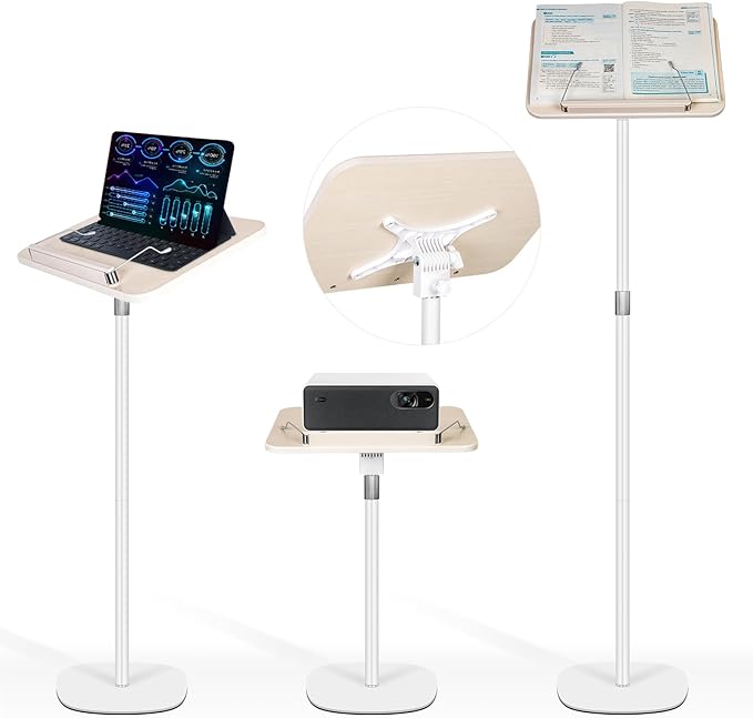 Floor Standing Book Stand, Foldable Book Holder for Reading with Page Clips, 19"–51" Height Adjustable, Sturdy Podium Stand for Reading, Bible, Laptop, Cookbooks, or Projector