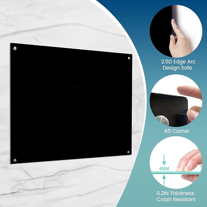 Magnetic Glass Dry Erase Board White Board Wall Mounted Whiteboard, Large Frameless White Board (Glassboard Black, 48" W x 36" H)