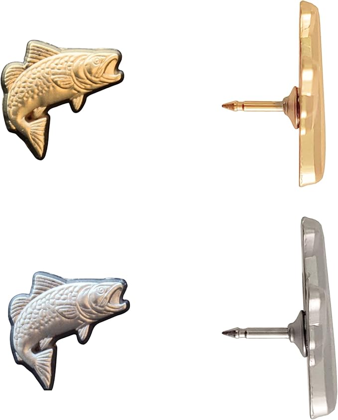 Fish Push Pins - Silver Trout Map Pins - Fishing Map Tacks for Cork Boards, Maps, or Lapel Use - Designed in USA - Set of 20