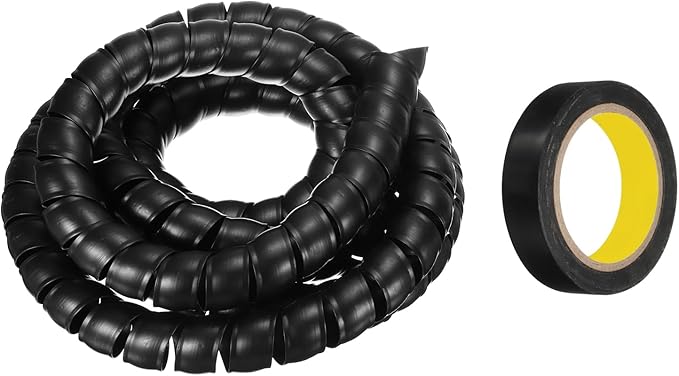MECCANIXITY Spiral Cable Wrap 9.8ft/3.0M 35mm Cable Management Sleeve PP Insulation Cord Organizer for Computer Wire Power Cable Gas Pipe Black with Tape
