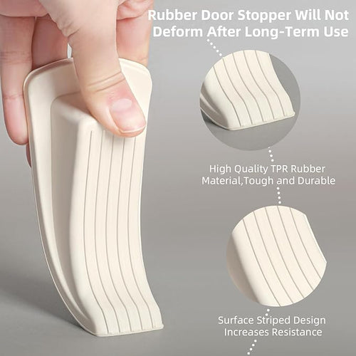 4 Pack Premium Rubber Door Stoppers Wedge, Door Stops for Carpet Heavy Duty Door, for Bottom of Door on Tile, Concrete, Carpet, Wooden Floor (White)