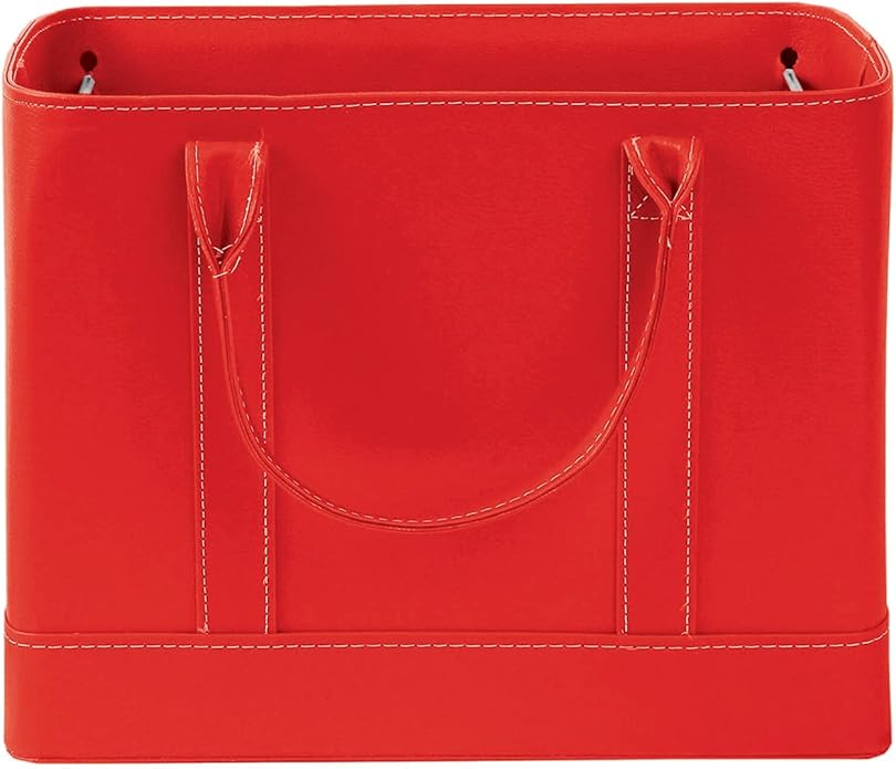 HOME DISTRICT Chic File Organizer Tote - Important Document Organizer Bag, Portable File Box with Handle, Red