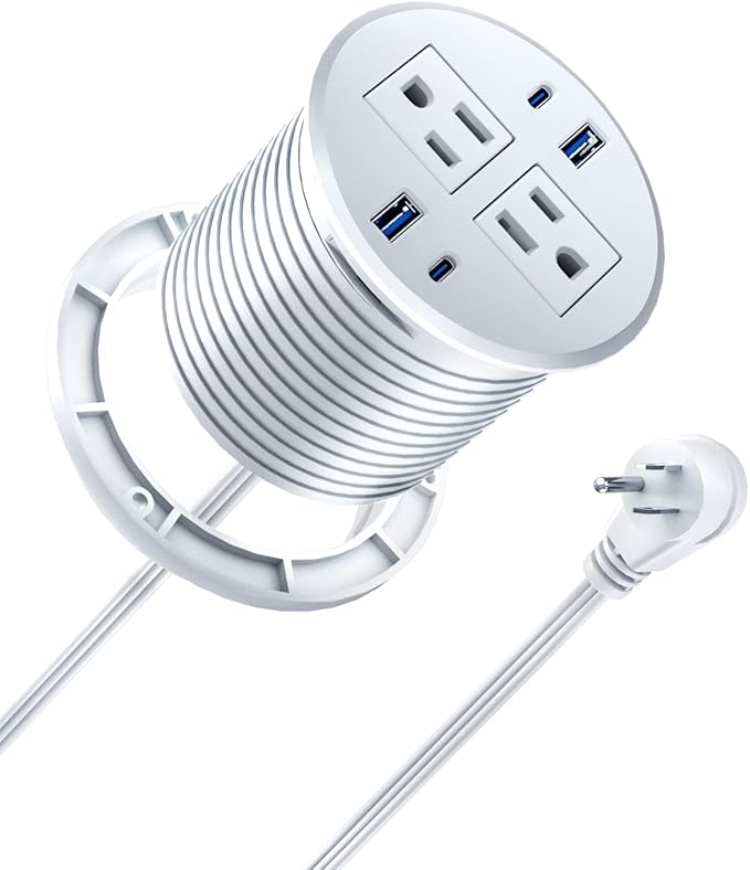 3 inch Recessed Power Grommet with AC Outlets, 20W USB C Fast Charging Conference Recessed Outlet, 40W Total, Flush Mount for Desk,Office Tables,Furniture, 4 USB Ports, White