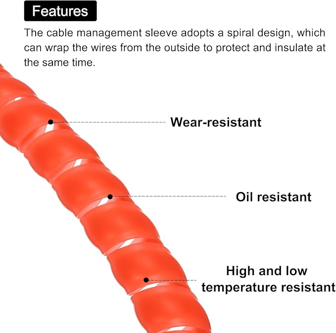 MECCANIXITY Spiral Cable Wrap 9.8ft/3.0M 16mm Cable Management Sleeve PP Insulation Cord Organizer for Computer Wire Power Cable Gas Pipe Red with Tape