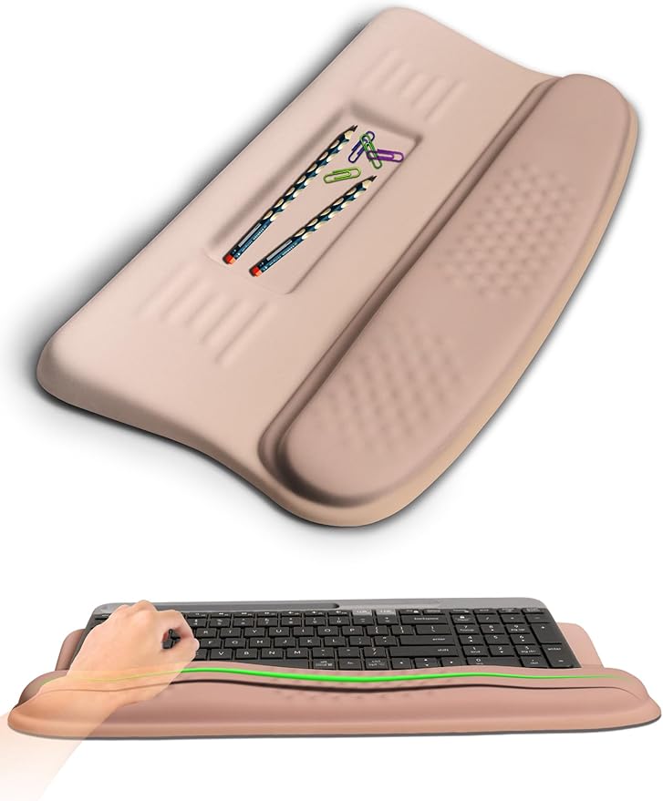 Ergonomic Wave Wrist Rest with Keyboard Stand, Cushioned Palm Rest, Comfortable Integrated Memory Foam for Natural Typing and Relieve Wrist Pain, Gradient Sand Color