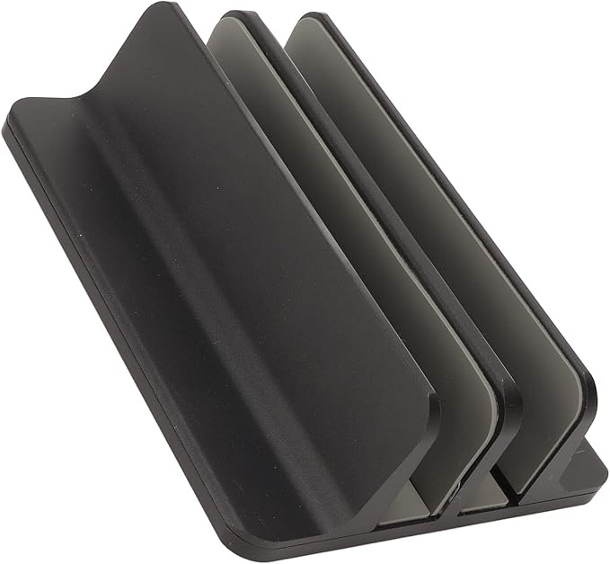 Vertical Laptop Stand Aluminum Alloy Double Dock, Laptop Stand Holder, Black Multifunctional Cooling Desktop Stand with Silicone Protective Pad, for Computer Tablet Book Storage