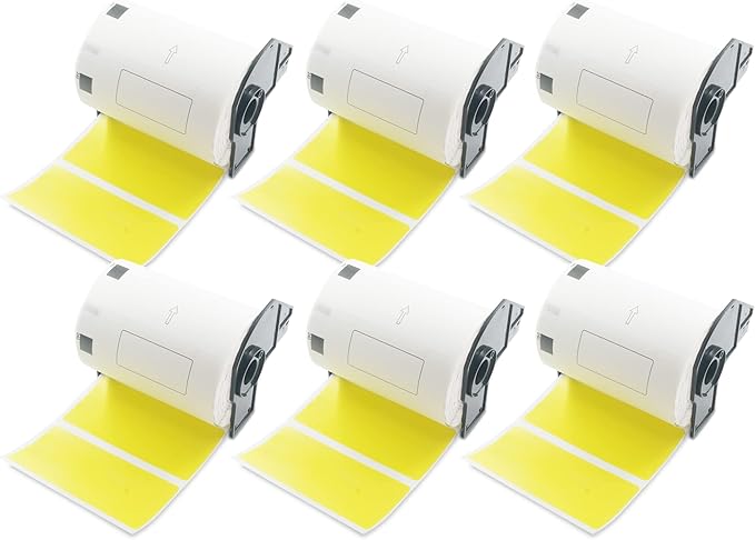 BETCKEY - Large Multi-Purpose Labels Replacement for Brother DK-1240 (4 in x 2 in), Compatible with Brother QL Label Printers [6 Rolls/3600 Labels, Yellow]