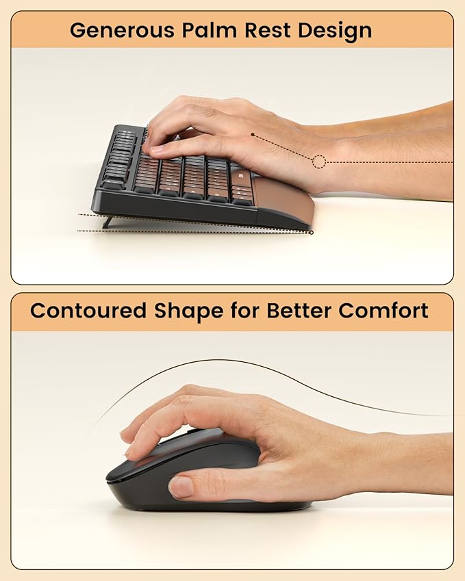 seenda Wireless Bluetooth Keyboard and Mouse Combo, COE200 Ergonomic Wireless Keyboard Mouse with Wrist Rest, Multi-Device Connection, Full-Size, Compatible for Computer/Laptop/Mac/MacBook, Black