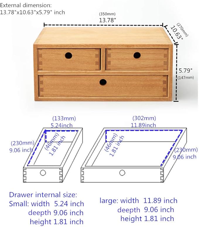 Kirigen Natural Wooden Desktop Organizer - Office Supplies Filing Tidy Storage Shelf - Storage Cabinet/Jewelry Organizer with 3 Drawers (NA, 2-Layer &3 Drawers)