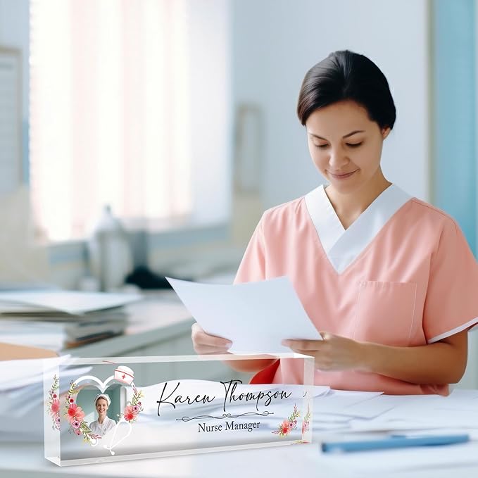 Custom Desk Name Plate Personalized for Nurse, Acrylic Name Plates for Desk, Office Decor Personalized Gifts for Teacher Coworkers Boss Nurse (Nurse)