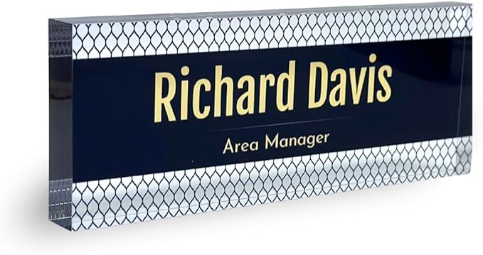 Customized Clear Acrylic Thick 8x3" Desk Name Plate Block with Personalized Logo - Professional Office Decor - Customized Acrylic Plate Gift for Teacher Co-workers, Christmas Gifts for Her, Thanksgiving Gifts (Elegant Navy)