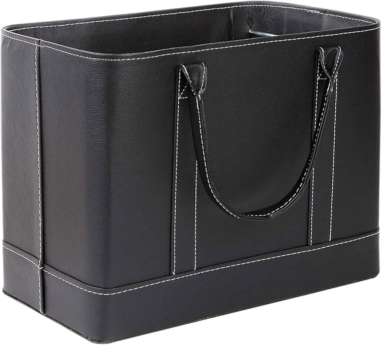 HOME DISTRICT Chic File Organizer Tote - Important Document Organizer Bag, Portable File Box with Handle, Black