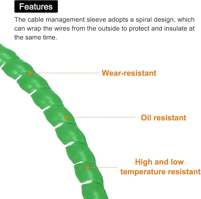 MECCANIXITY Spiral Cable Wrap 9.8ft/3.0M 8mm Cable Management Sleeve PP Insulation Cord Organizer for Computer Wire Power Cable Gas Pipe Green with Tape