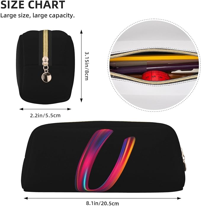 Cute Initial Pencil Case for Kids Simple Leather Pencil Pouch for Boys Girls Letter Design Pencil Box Pen Bag Pencil Pouch Office Stationery Organizer, Rainbow Letter U