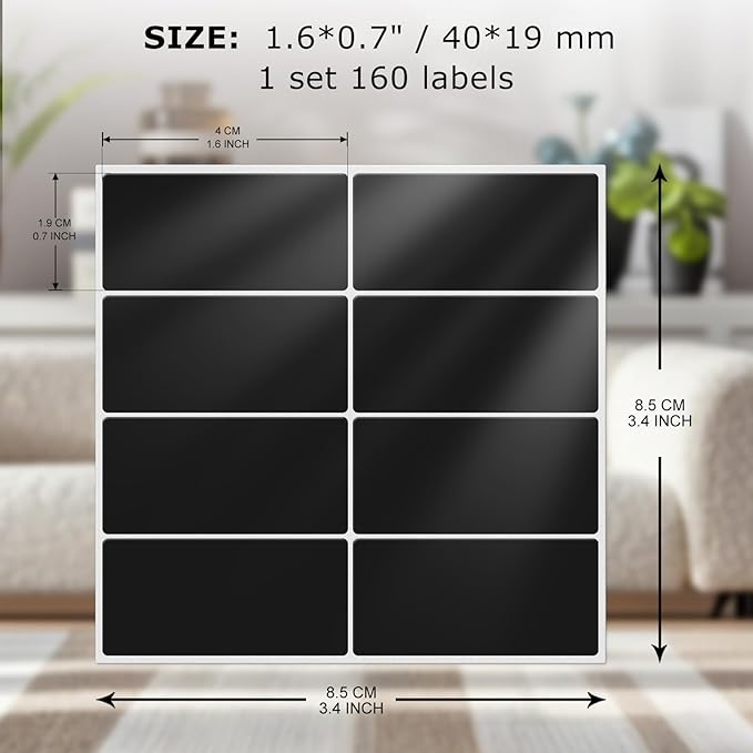 FINDAT Color Coding Stickers Rectangle 1.57×0.75 Inch Vinyl Black Sticker Removable Waterproof Writable File Folder Moving Labels for Boxes Home Office Marking 160 PCS