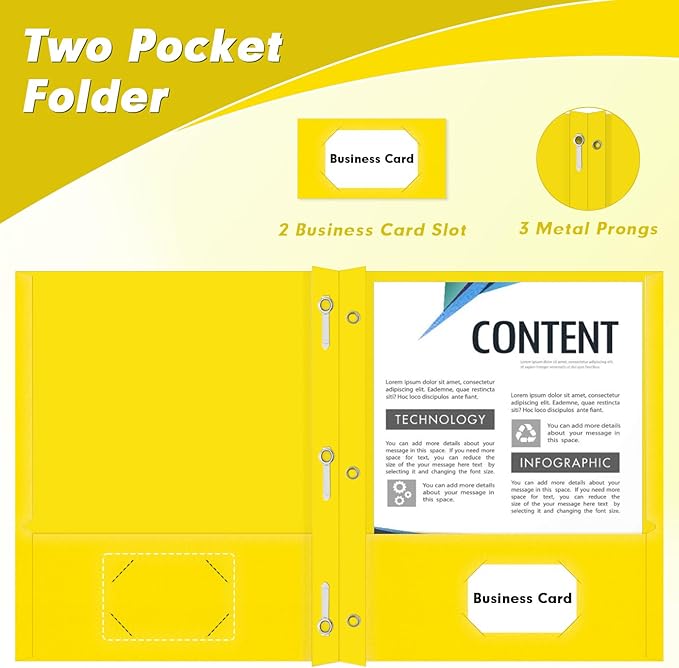 Two Pocket Folders, PANDRI 30 Pack Two Pocket Folders with Prongs, 3 Prong Folders Designed for Office and Classroom, Letter Size Yellow