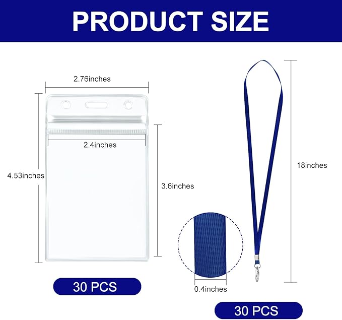 ID Card Holder with Lanyard 30Pcs Clear Vertical Name Tags ID Badge Holders and 30Pcs Flat Neck Lanyards for Cruise Ship Cards Work IDs Office School