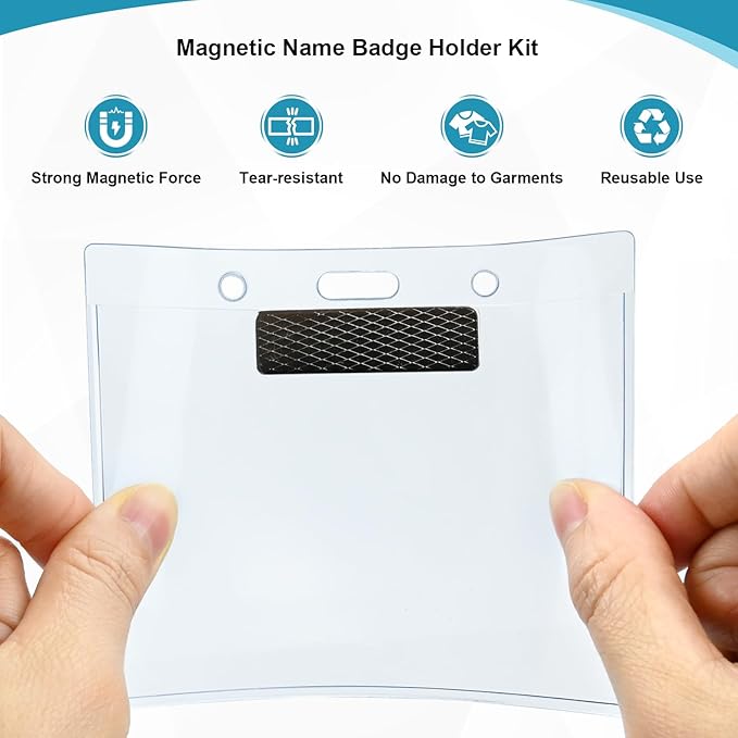 12 Pack of Magnetic Name Badge Holders, 4x3 Inch Horizontal Name Tags with Strong Magnets for Office, Conventions, School, and Events