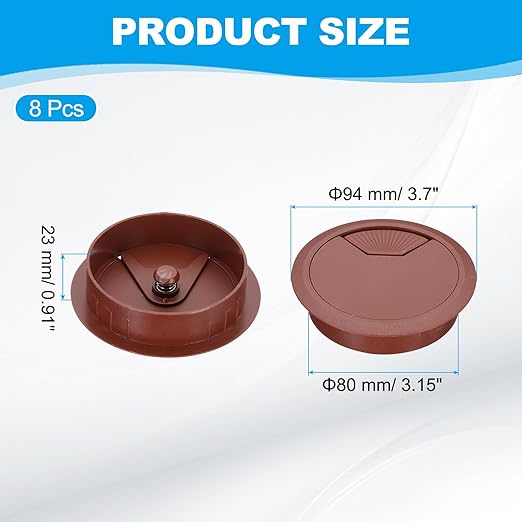 PATIKIL 80mm Desk Grommet, 8pcs Desk Cord Hole Cover Desk Cable Hole Grommet Cover Sturdy ABS Plastic Round for Cables Cabinets Desktop Equipment Wiring Organizing,Elasticity, Brown