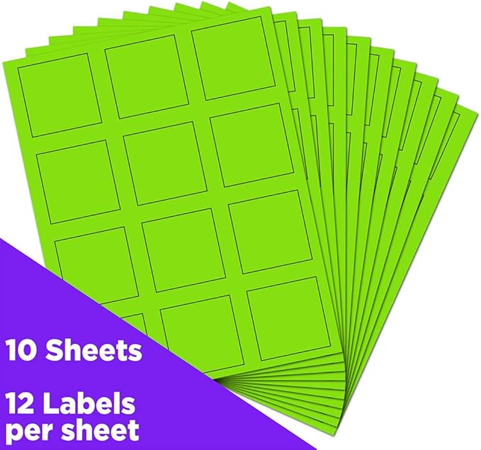 JAM PAPER Product & Container Labels - Square - 2 x 2 - Neon Green - 120/Pack