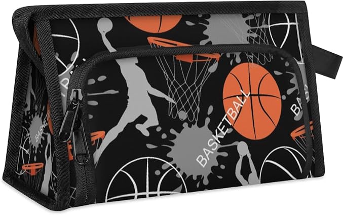 Pardick Large Capacity Pencil Case Pouch, Basketballs Portable Zipper Pencil Cases Pencil Bag Office Stationery Bag Makeup Bag Desk Organizer for Women Men