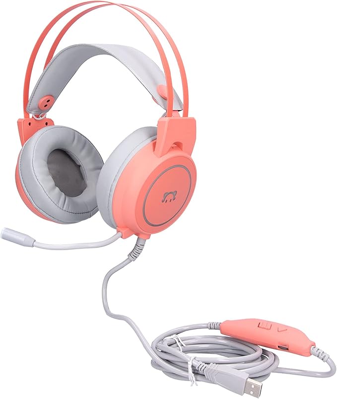 ChiweiJ Head Mounted Gaming Headset with 50mm Speaker Unit, Over Ear Stereo Headphone, 360° All Round Pointing Bendable Microphone, USB 7.1 Surround Sound for PC Gaming and Music Listening (Pink)