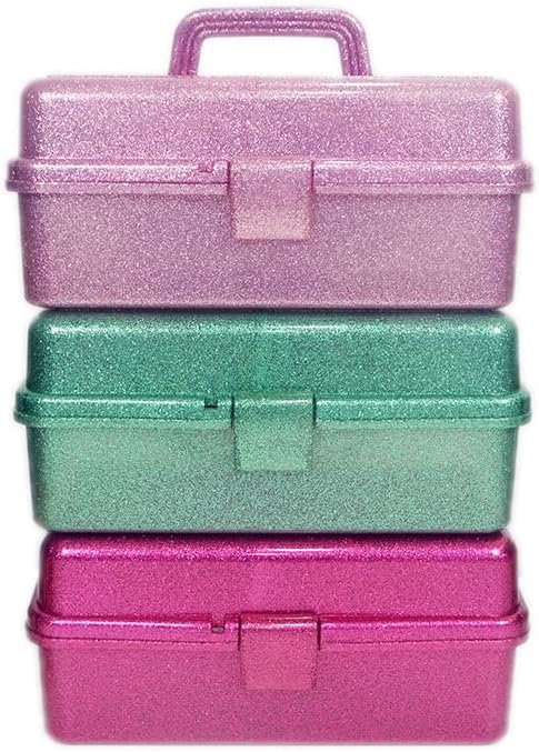 12.2inch 3-Layer Art & Craft Tool Storage Box, Beautiful Sewing Supplies Organizer, Plastic Portable Fishing Tackle Boxes, for Art Supply, Makeup, Hair Accessories, Painting Tools (Pink)