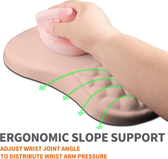 Ergonomic Joint Wrist Support Mouse Pad with Memory Foam Cushion Massage Bump, Carpal Tunnel Pain Relief Mousepad Slope Design for Wrist Rest, 11.8x7.9 in, Rose Pink