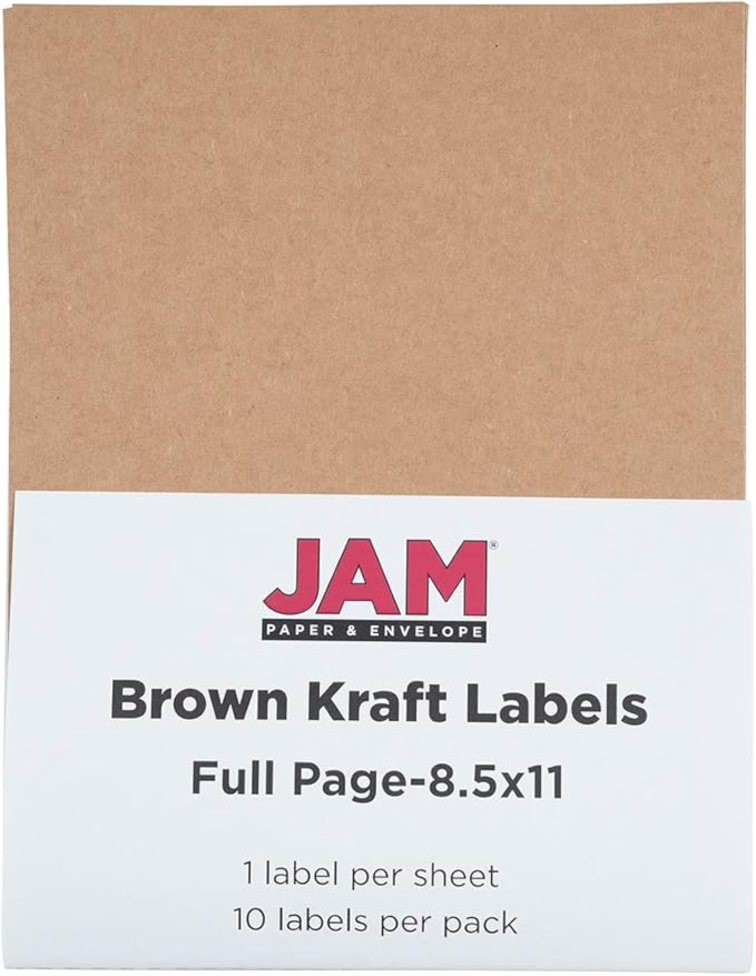 JAM PAPER Full Sheet Shipping Labels - Printable Sticker Paper - 8 1/2 x 11 - Brown Kraft - 10 Full Pages/Pack