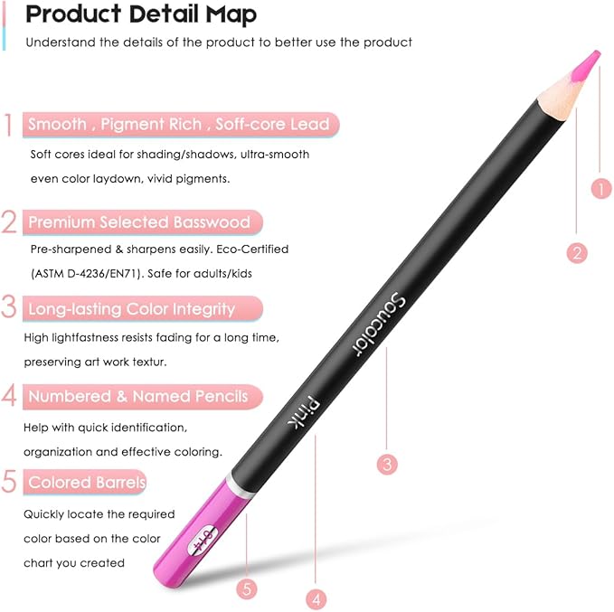 Soucolor 72-Color Colored Pencils for Adult Coloring Books, Soft Core, Back to School Supplies, Smooth Coloring Pencils for Kids Sketching, Drawing, Blending, Shading, Arts & Crafts Supplies Gift