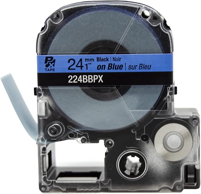 Epson LABELWORKS 224BBPX Genuine PET (Polyester) Tape Cartridge - Black on Blue Label Maker Tape - 1" (24MM) Wide, 30'