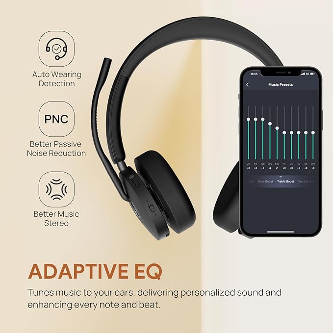 Yealink BH74 with Stand ANC Wireless Bluetooth Headset with Mic for Work, 6-mics Hybrid ANC Tech, Microsoft Teams Premium Open Ofﬁce Certified Headsets, up to 32h Talking Battery Life, Zoom Certified