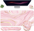 4-in-1 Gaming Mouse Pad Wrist Support Set，Desk Pad + Mouse Pad with Wrist Rest + Keyboard Wrist Rest + Coaster, Ergonomic Design for Home Office Study Game - Pink Fluid