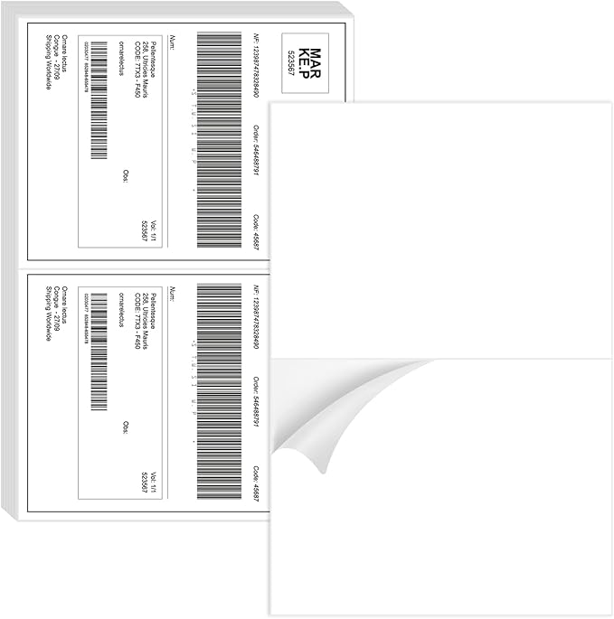Half Sheet Shipping Labels - 200 Counts, 8.5” x 5.5” Self Adhesive Shipping Label White Internet Mailing Labels 2 Per Page, Laser & Inkjet Printer Compatible [100 Sheets 8.5” x 11”]