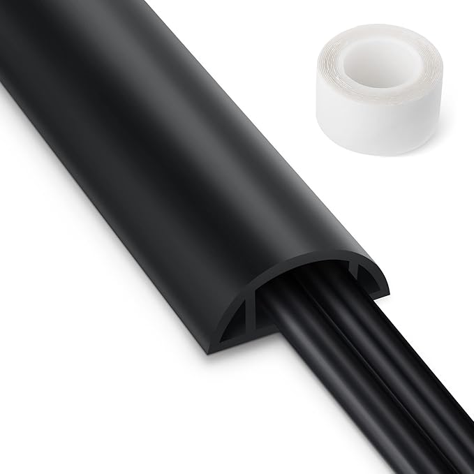3FT PVC Cord Hider, Black Floor Cord Protector with 0.7 x 0.4 Inch Extension, Soft Wire Covers