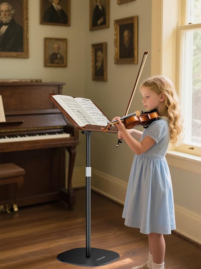 Laptop Stand Floor, Wood Music Stand, Tablet Floor Stands Adjustable Height, Tall Book Stand Hands Free, for Projector, Office, Study, Brown