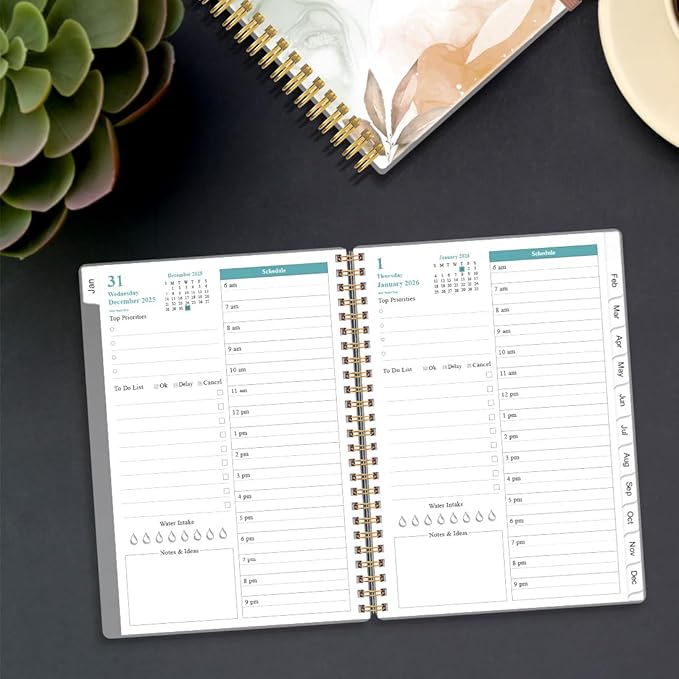 2025-2026 Daily & Monthly Planner - One Page Per Day, Daily Planner 2025-2026 from July 2025 to June 2026, Planner 25-26 with 12 Monthly Tabs, 6.4" x 8.5", Rose Leaf
