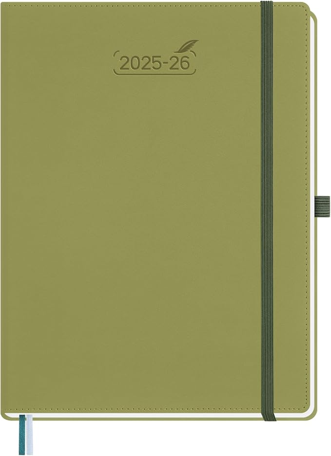 BEZEND 2026 Planner Weekly and Monthly (8.5" x 11") Daily Calendar Book with Tabs (Jul 25-Dec 26) Vertical Hourly Timeslots, Storage Pocket, Pen Holder, PU Leather Hardcover - Kiwi