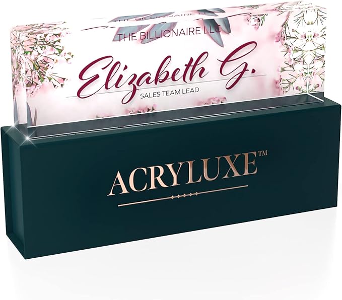 Desk Name Plate Personalized, Custom Name Plates, 2½/x8 Inches, Thick Crystal-Clear Acrylic, Gift Box, Office Desk Decor. USA Made by ACRYLUXE (Glowing)