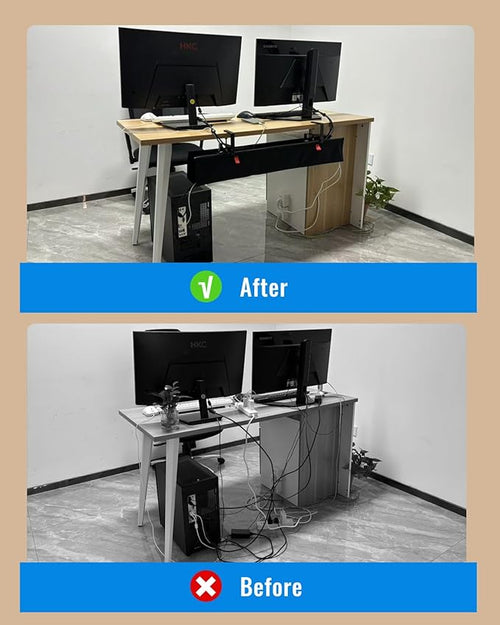 28" No Drill Under Desk Cable Management Tray - Upgraded Oxford Fabric with Cable Loop, No Damage to Table for Standing Desks and Home Office (Regular (28 Inch))
